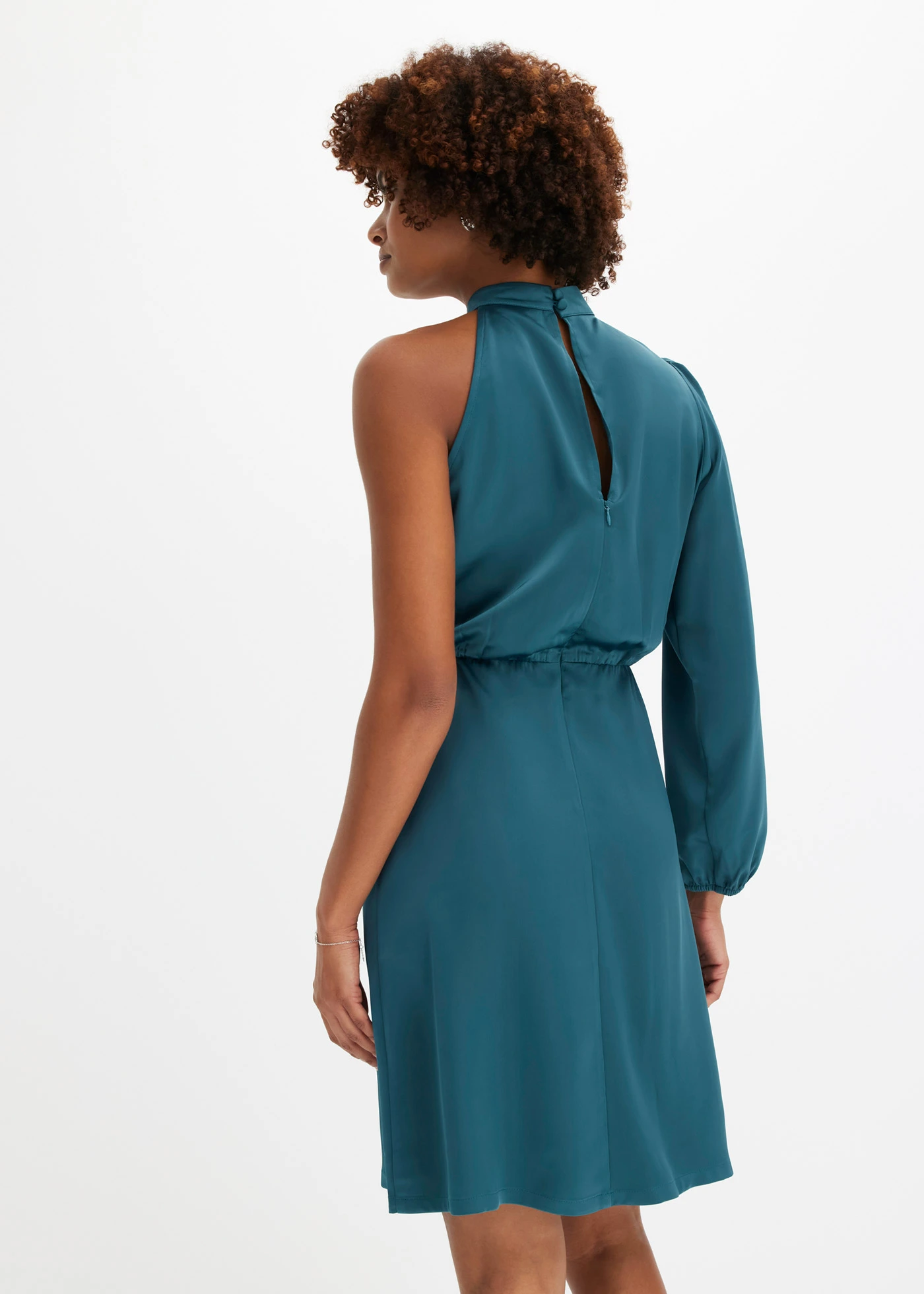 Šaty na jedno rameno, z lesklého saténu • zelené korenie • obchod bonprix