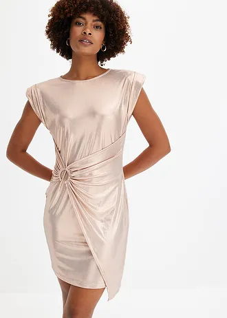 Mini jurk met decoratieve gesp • mat glanzend beige • bonprix online shop