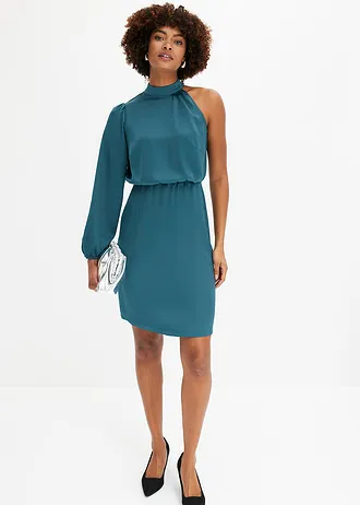 Šaty na jedno rameno, z lesklého saténu • zelené korenie • obchod bonprix