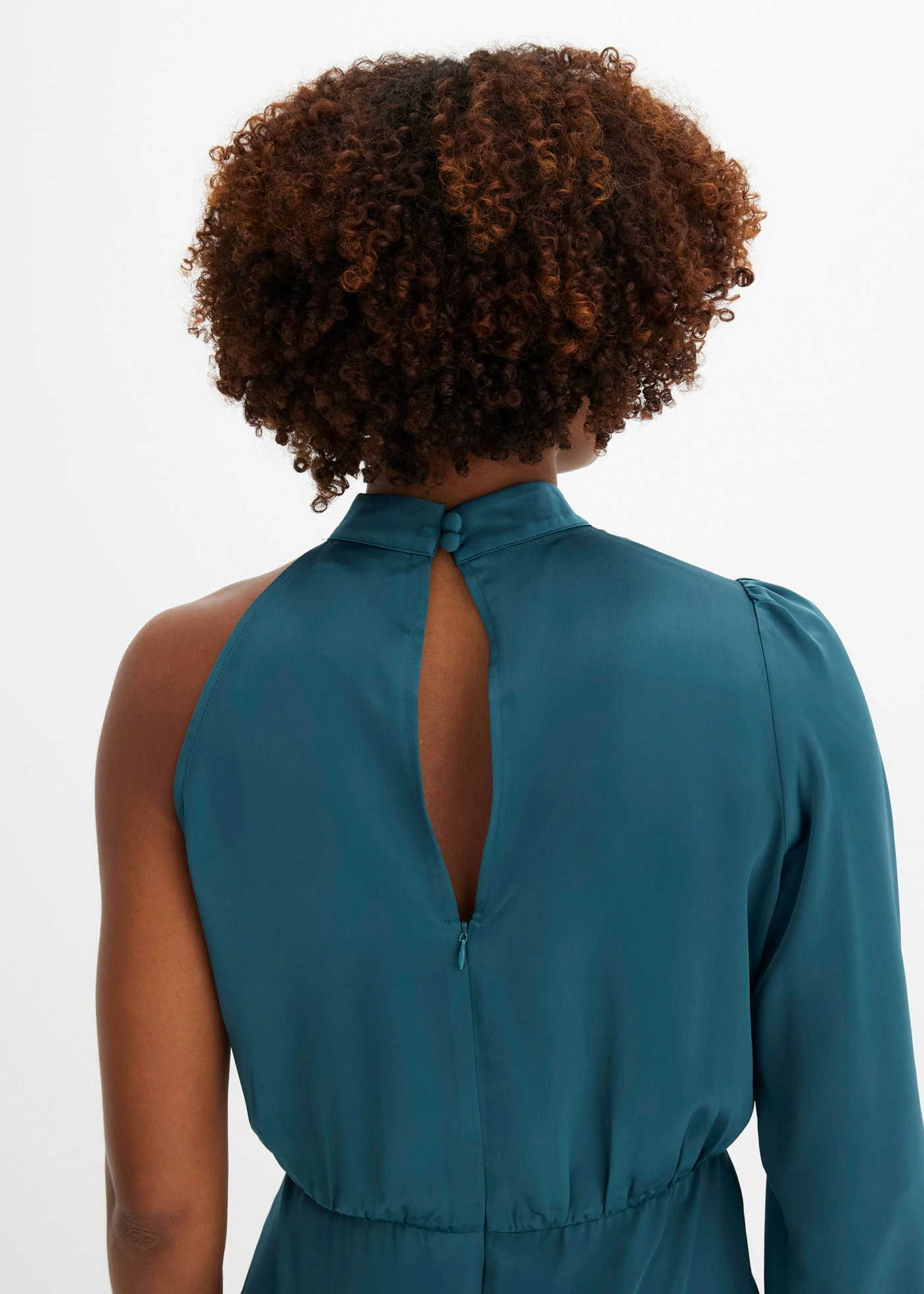 Šaty na jedno rameno, z lesklého saténu • zelené korenie • obchod bonprix