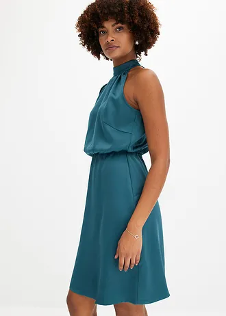 Šaty na jedno rameno, z lesklého saténu • zelené korenie • obchod bonprix