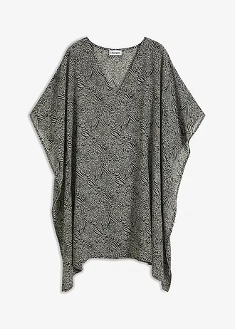 Rochie-tunică de plajă din șifon subțire • negru/gri deschis imprimat • magazin bonprix