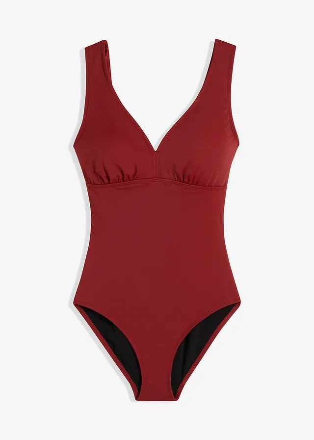 Maillot 1 pièce sculptant à col en V, maintien modéré • rouge foncé • Boutique bonprix