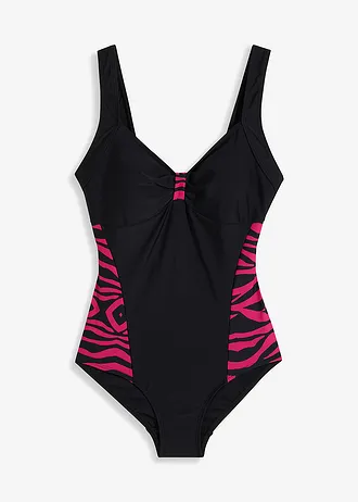 Badpak met inzetstukken opzij, Kleur: zwart-pinklady zebraprint