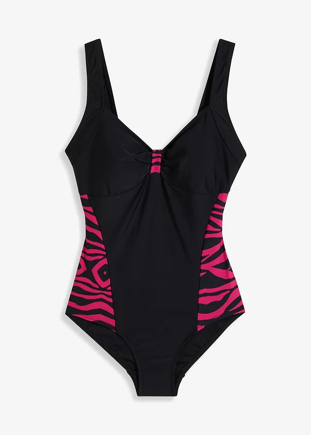 Costum de baie întreg cu inserții laterale • negru/roz-pinklady zebră • magazin bonprix