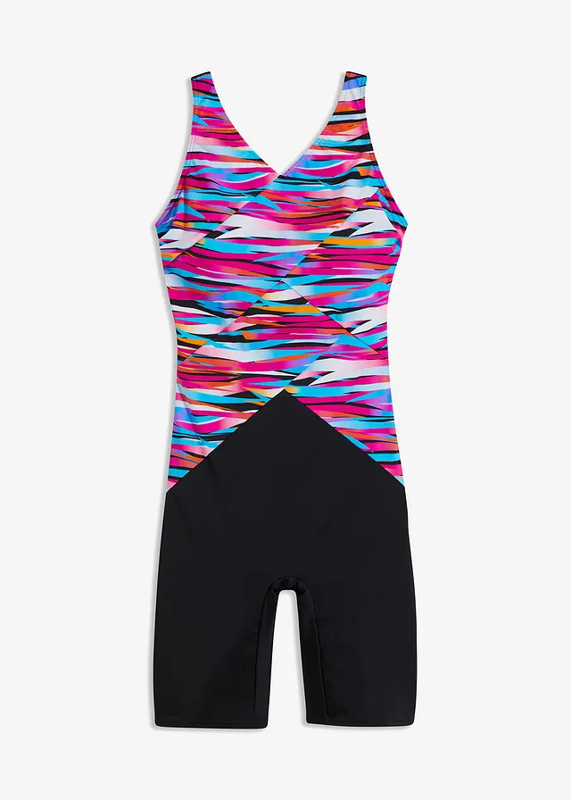 Modelujący kostium kąpielowy z nogawkami, lekki stopień modelowania sylwetki • czarny w kolorowe paski • sklep bonprix