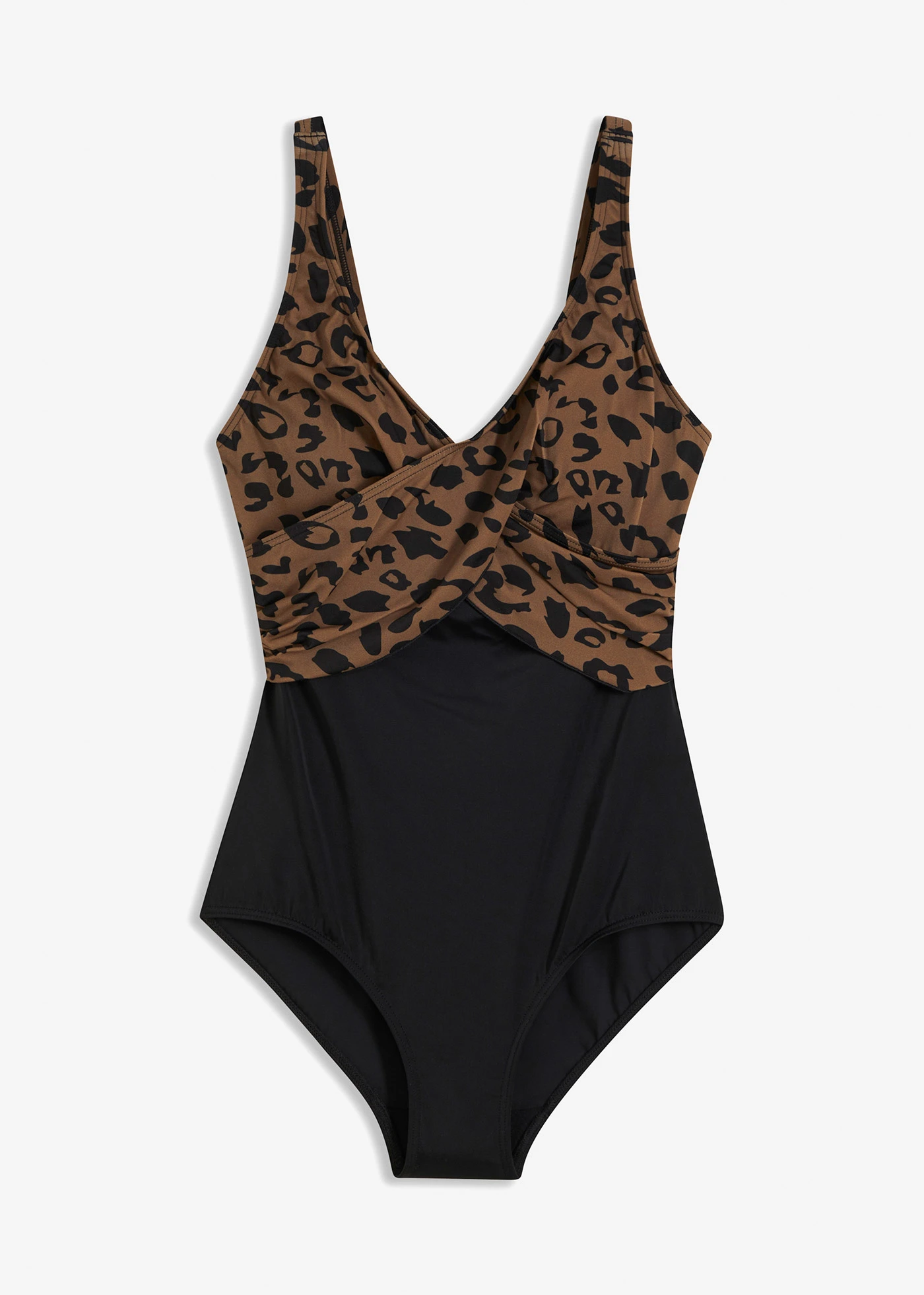 Jednodílné plavky se zavinovacím vzhledem • béžovo-černá s leopardím vzorem • bonprix obchod