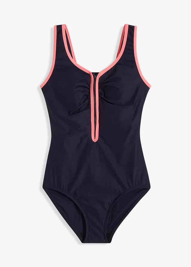 Corrigerend badpak met een ritssluiting, licht corrigerend, Kleur: blauw-pink