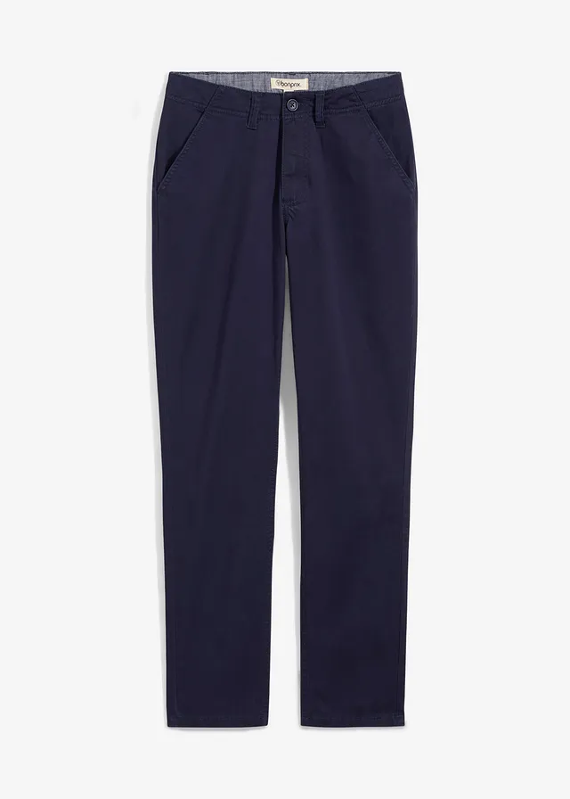 Pantalon chino droit à taille ajustable, slim, Couleur: bleu foncé