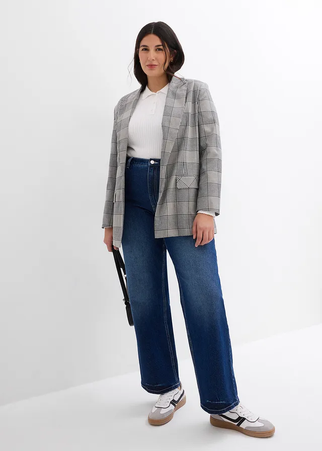 Wide leg jeans, high waist, Kleur: donkerblauw denim used