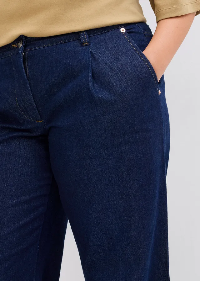 Jean large taille mi-haute, Couleur: denim bleu foncé