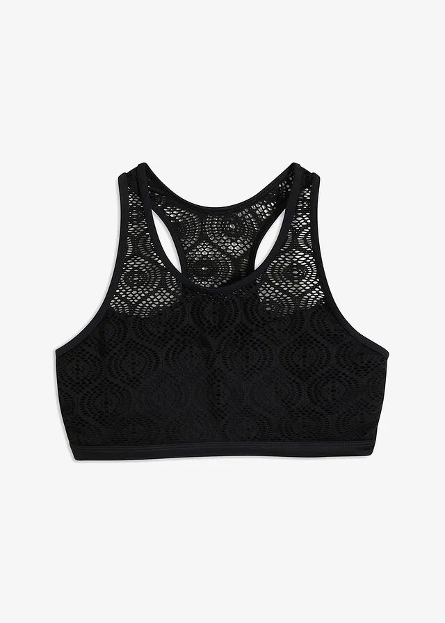 Bralette bikinitop met kant, Kleur: zwart