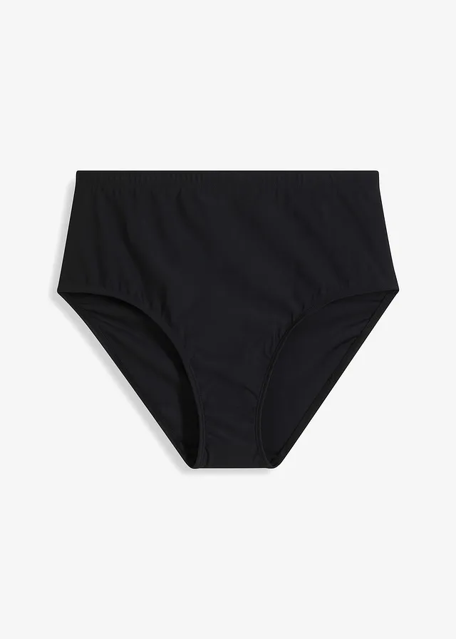 Bas de bikini sculptant taille haute, maintien léger, Couleur: noir