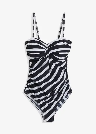 Corrigerend bandeau badpak, medium corrigerend • zwart/wit gestreept • bonprix online shop