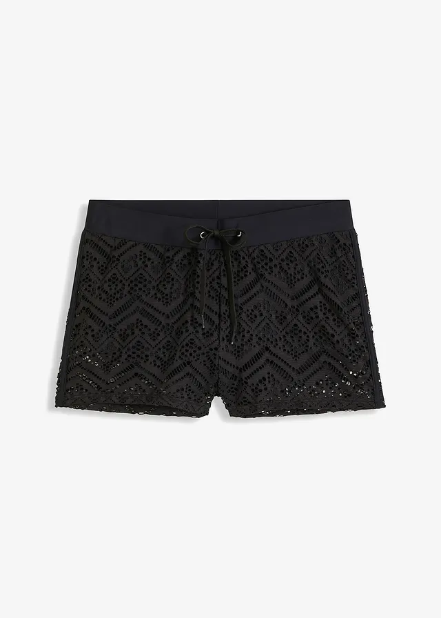 Zwemshort met kant, Kleur: zwart