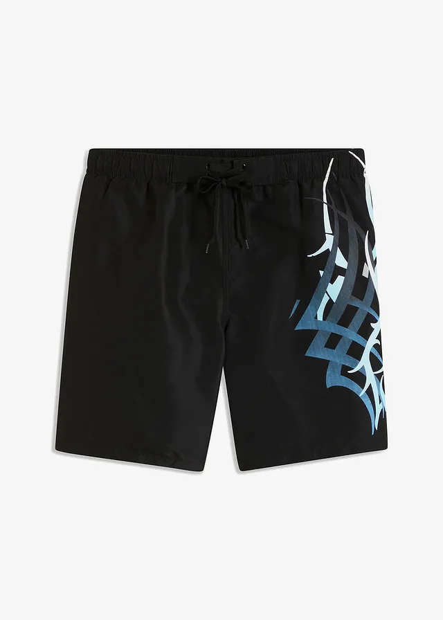 Heren zwemshort, Kleur: zwart/blauw met print