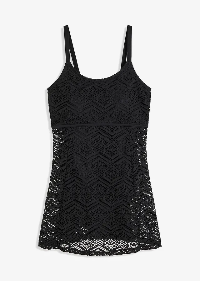 Robe de bain avec dentelle • noir • Boutique bonprix