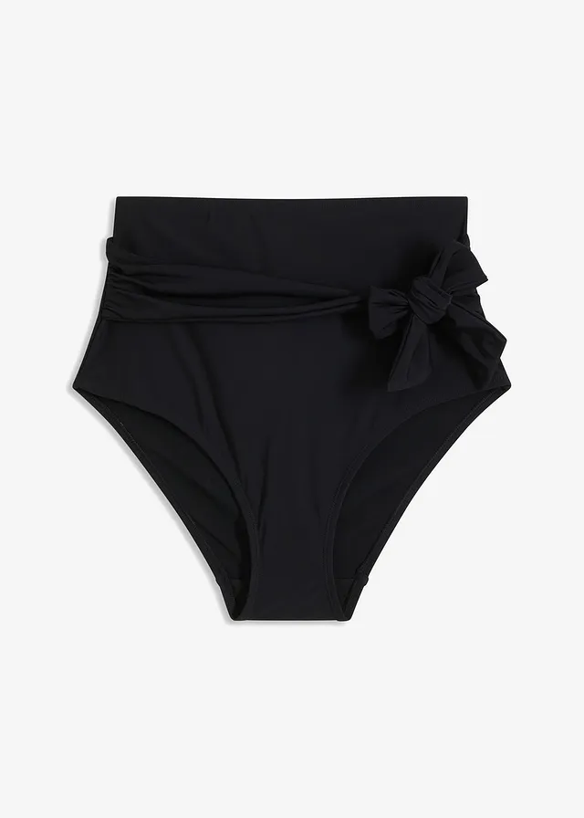 Bas de maillot sculptant taille haute avec lien à nouer, maintien fort, Couleur: noir