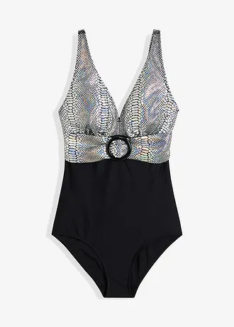 Jednodílné plavky, barva: černo-stříbrná s potiskem hadí kůže