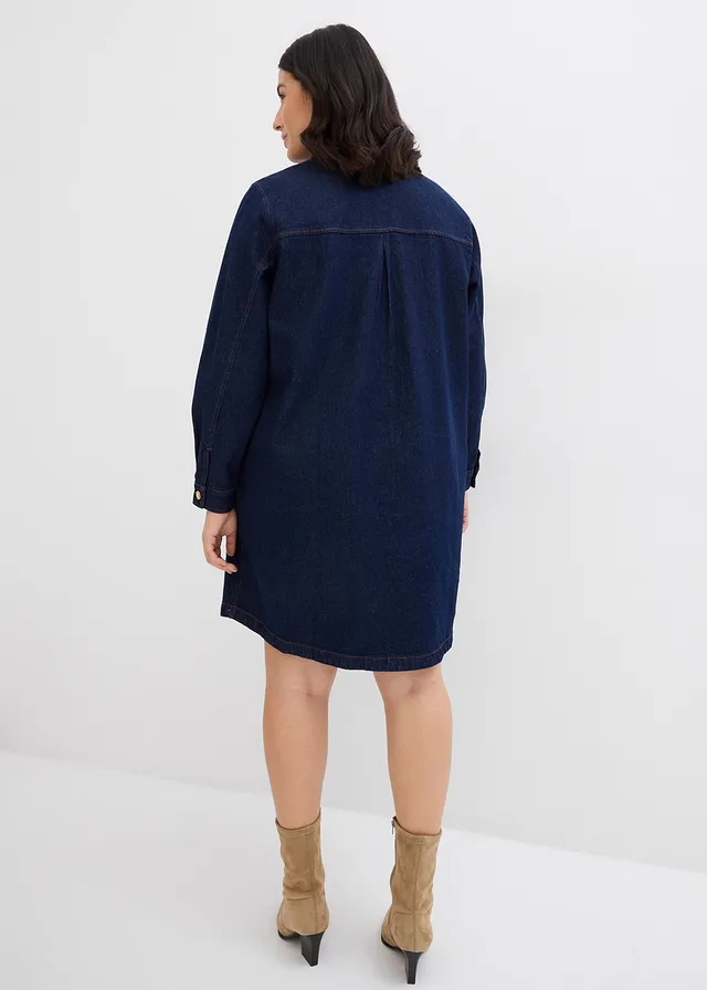 Robe en jean, Couleur: bleu foncé denim brut