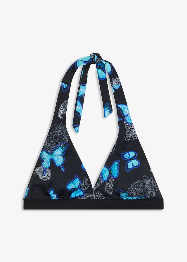 Bikinový top s ramínkem za krk • černo-modrá • bonprix obchod