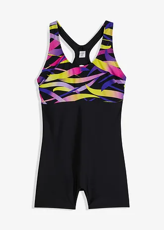 Sportowy kostium kąpielowy z szybkoschnącego materiału • czarny-kolorowy z grafiką • sklep bonprix