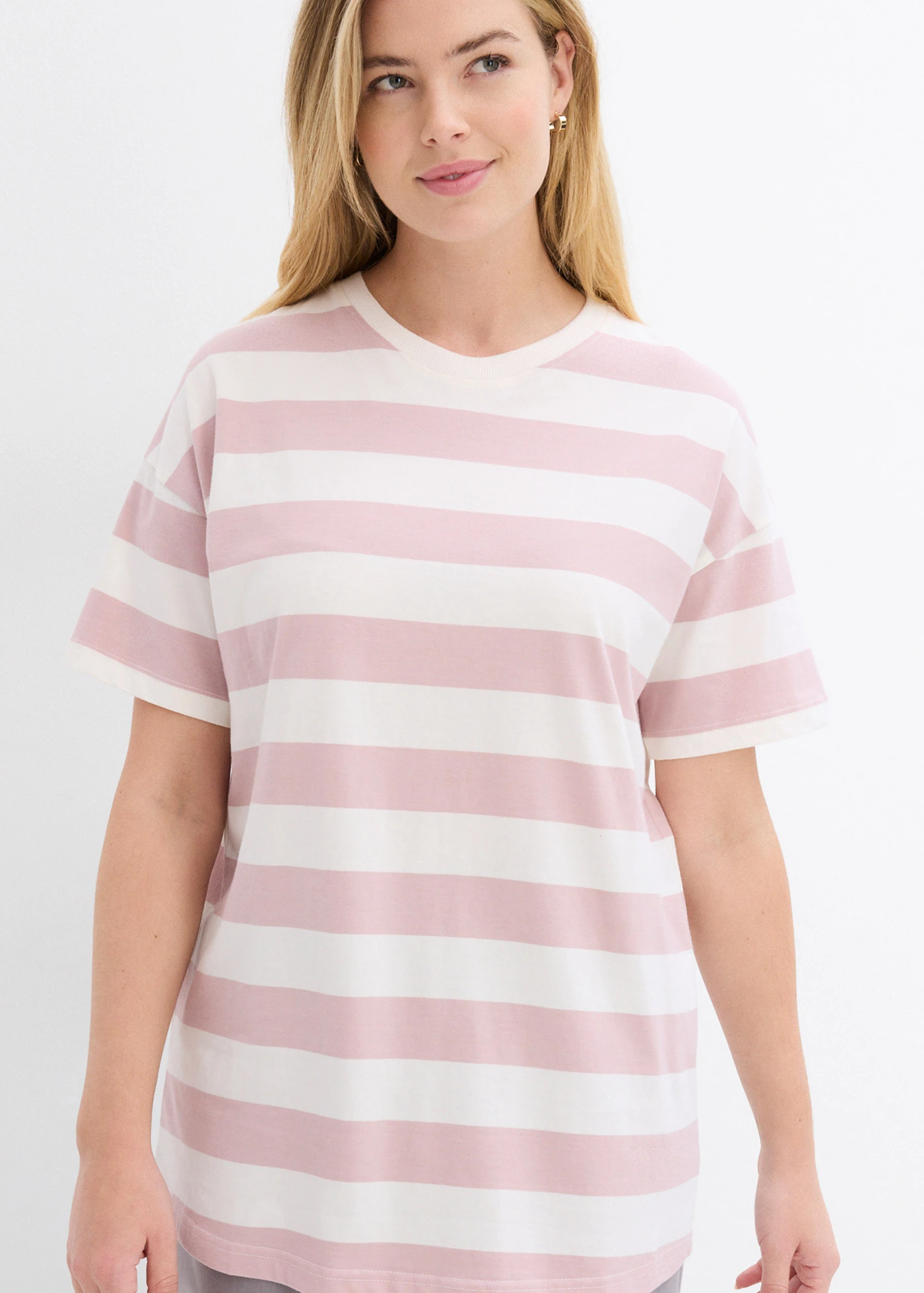 Oversized shirt van puur biologisch katoen • mat roze-wolwit • bonprix online shop