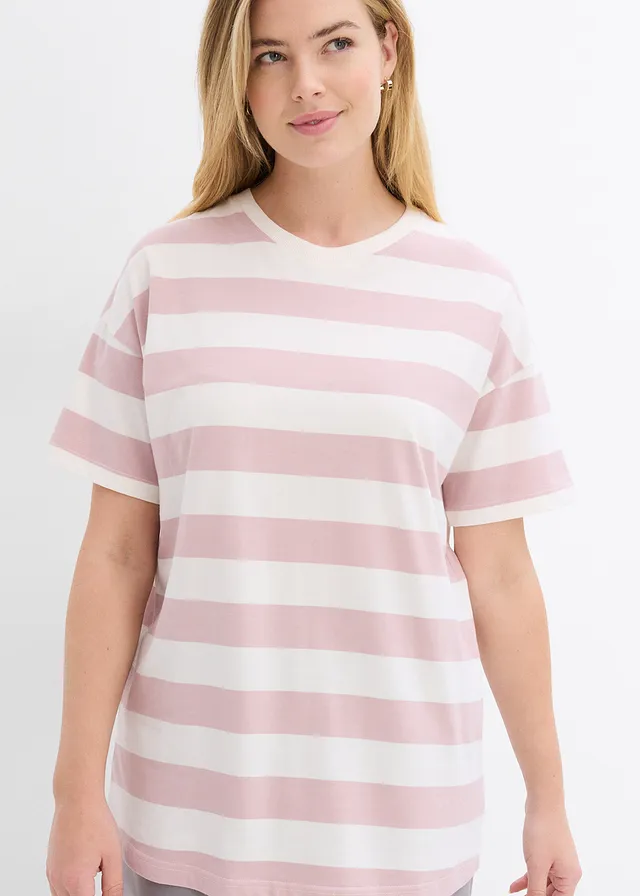 T-shirt oversize 100% coton • rose mat/écru rayé • product-page.page-title-suffix