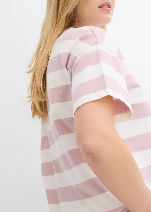 Oversized shirt van puur biologisch katoen • mat roze/wolwit horizontaal gestreept • product-page.page-title-suffix