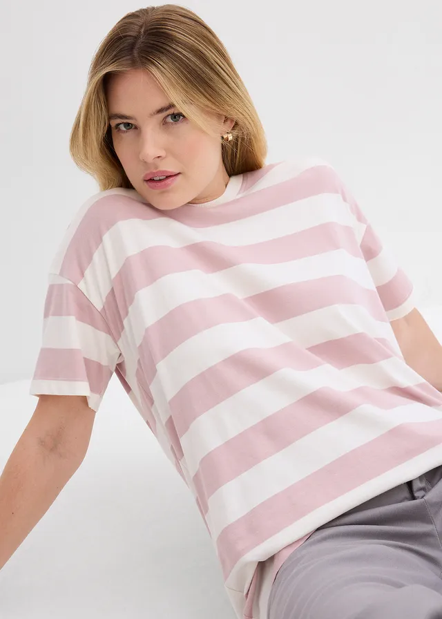 T-shirt oversize 100% coton • rose mat/écru rayé • product-page.page-title-suffix