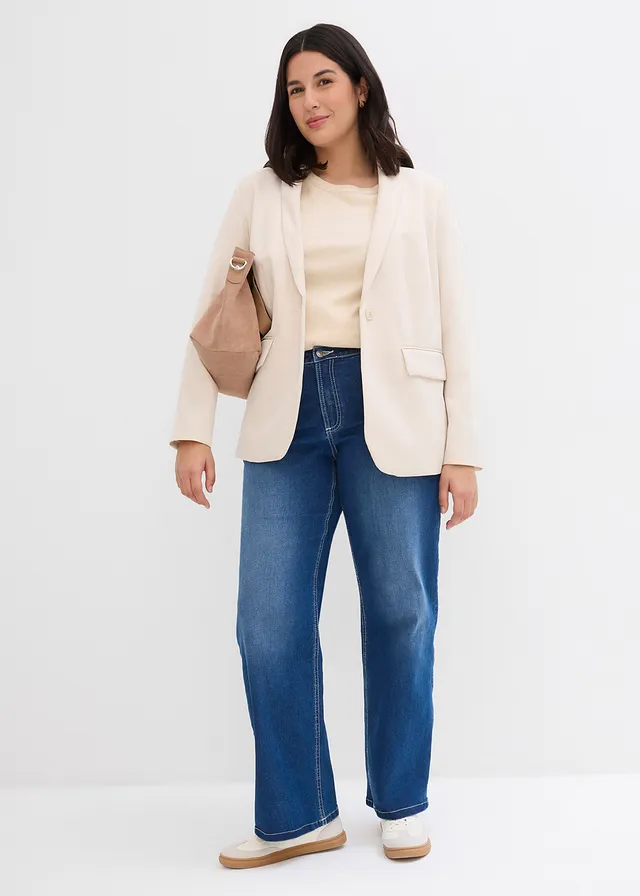 Blazer met een knoop, Kleur: lichtsand