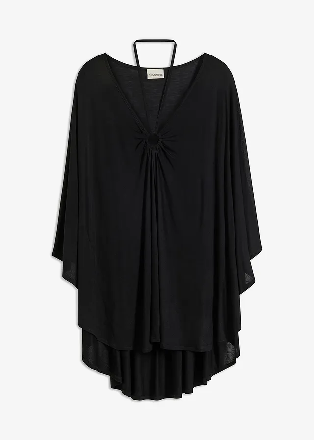 Tunique de plage transparente en viscose, Couleur: noir