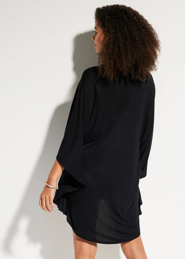 Tunique de plage transparente en viscose, Couleur: noir