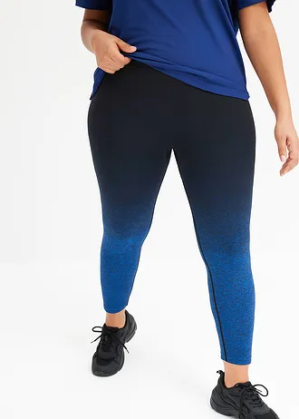 Naadloze legging met kleurverloop, sneldrogend, Kleur: horizonblauw-zwart