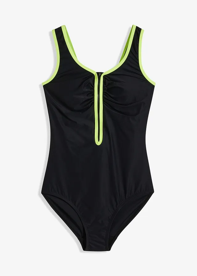 Corrigerend badpak met een ritssluiting, licht corrigerend, Kleur: zwart - geel