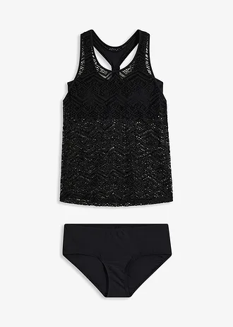 Tankini (ens. 2 pces) en dentelle, Couleur: noir
