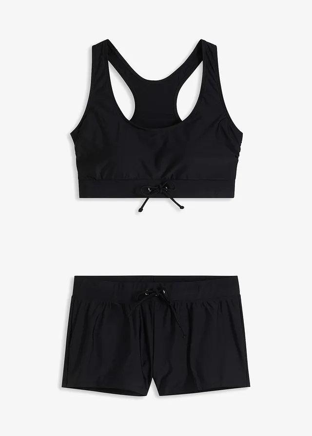 Bralette bikini met zwemshort (2-dlg. set), Kleur: zwart
