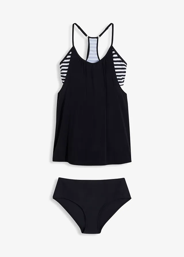 Lange tankini in layerlook (2-dlg. set), Kleur: zwart/wit