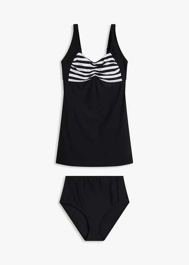 Costum de baie tankini lung (set/2 piese) cu slipi cu talie înaltă