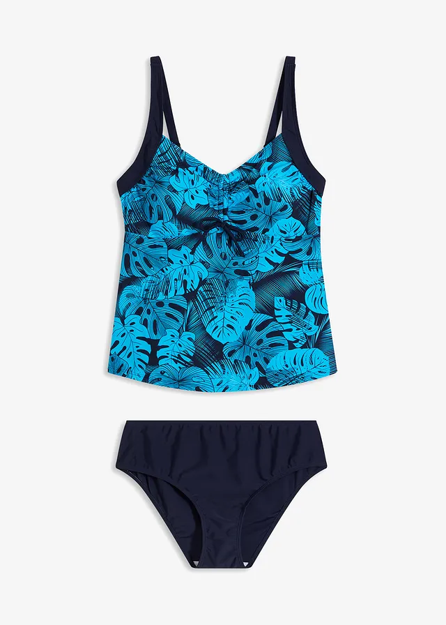 Tankini met gerecycled polyamide (2-dlg. set) met plooitjes
