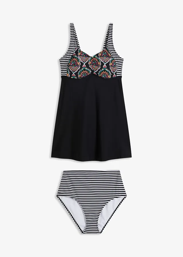 Tankini long avec shorty taille haute (ens. 2 pces), Couleur: noir graphique