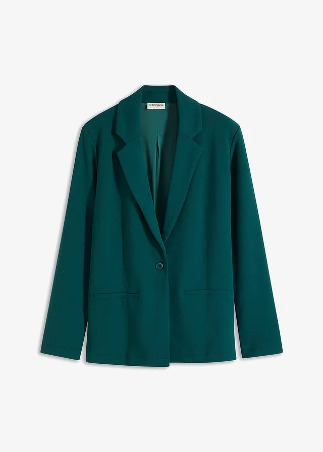Blazer van jersey-crêpe, Kleur: diepgroen