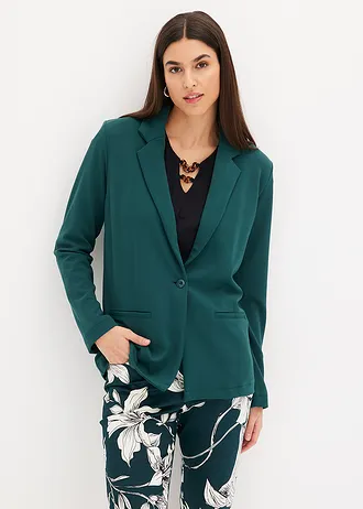 Blazer van jersey-crêpe, Kleur: diepgroen