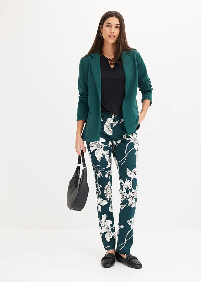 Blazer van jersey-crêpe, Kleur: diepgroen