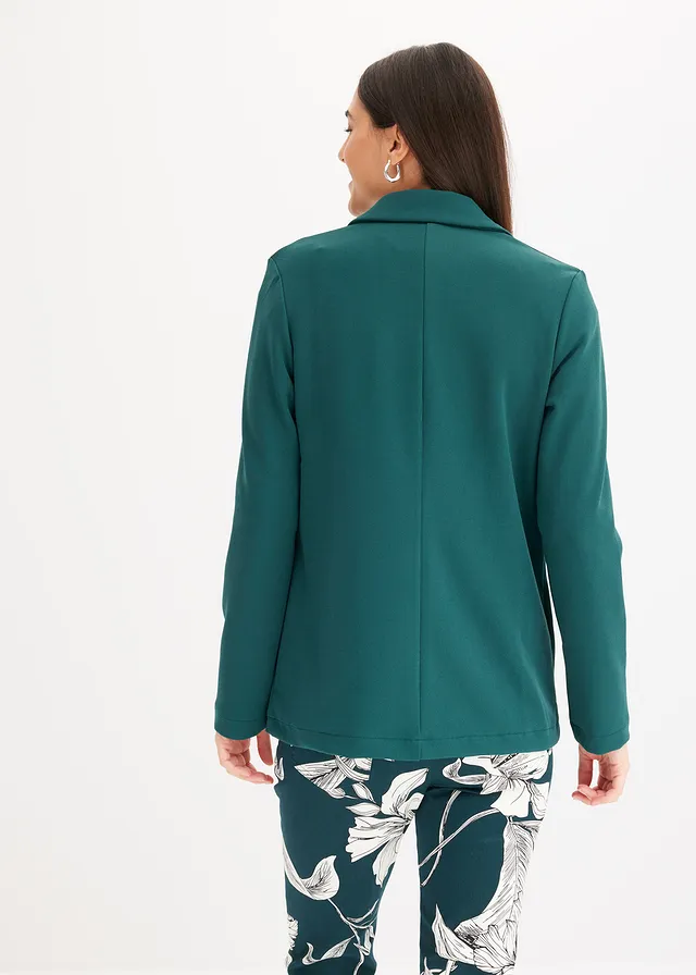 Blazer van jersey-crêpe, Kleur: diepgroen