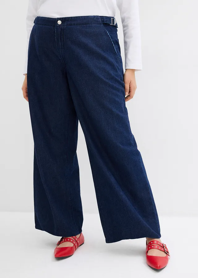 Straight stretch jeans mid waist, Kleur: donkerblauw denim