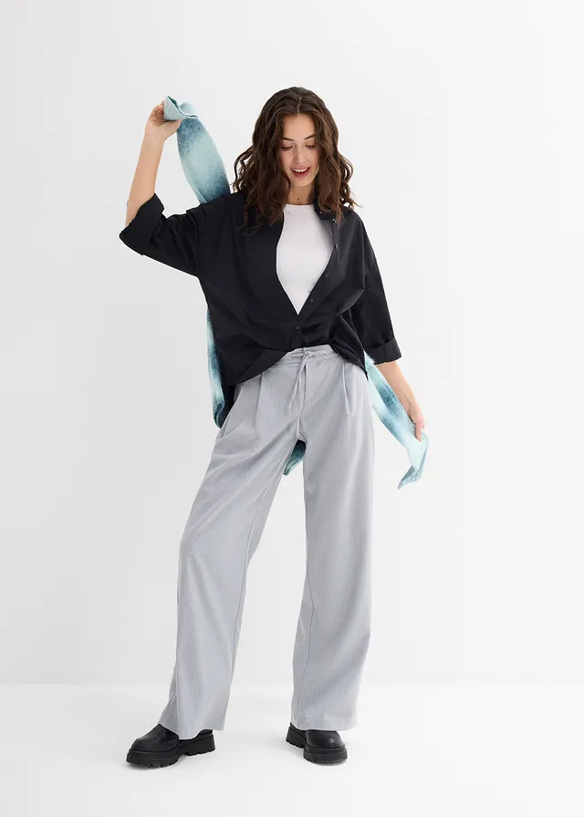 Bandplooibroek zilvergrijs-wit gestreept