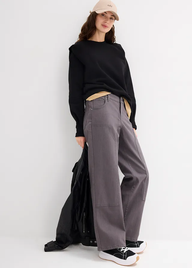 Pantalon en twill de coton élastiqué gris ardoise