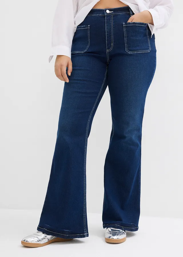 Jean flare taille haute, extensible, Couleur: bleu stone used