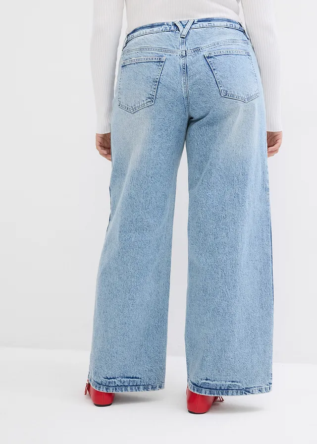 Wide leg jeans, mid waist, low stretch, full length, Kleur: ijsblauw denim used